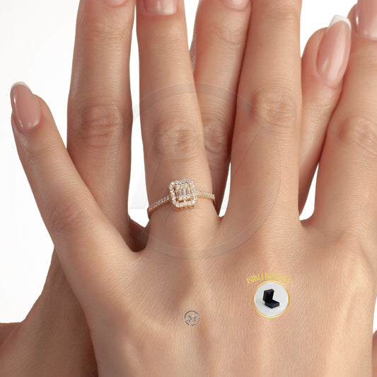 14 Ayar Altın Yüzük - 1.70 Gr. | Baget Model - Kenar Zirkon Taşlı Sarı Altın, Işıklı Kutulu & Garanti Belgeli & Karton Çantalı