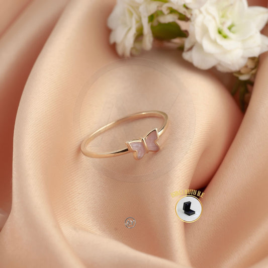 14 Ayar Altın Yüzük - 1.15 Gr. | Mineli Kelebek Çıtır Yüzük, Işıklı Kutulu & Garanti Belgeli & Karton Çantalı