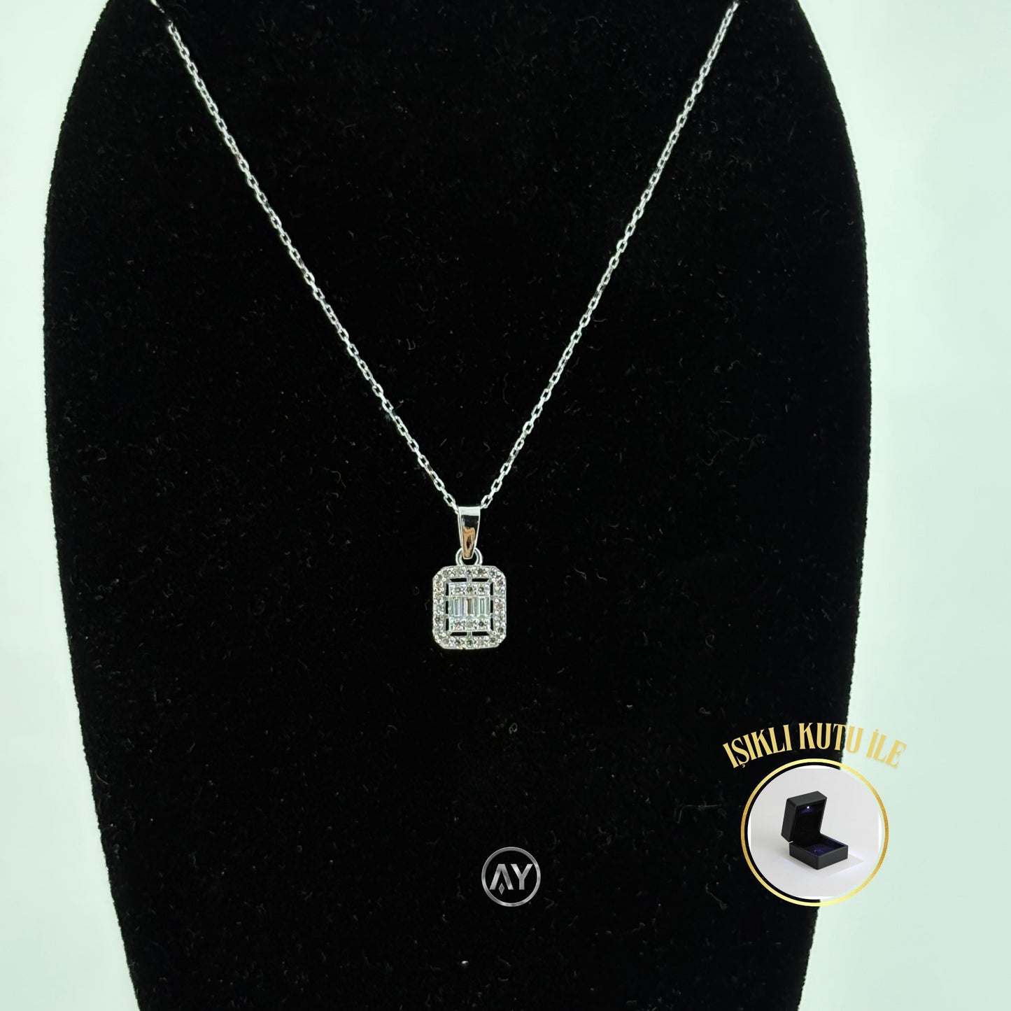 14 Ayar Altın Kolye - 1.80 Gr. | Zirkon Taşlı Baget Yüzük, Kutulu & Garanti Belgeli & Karton Çantalı