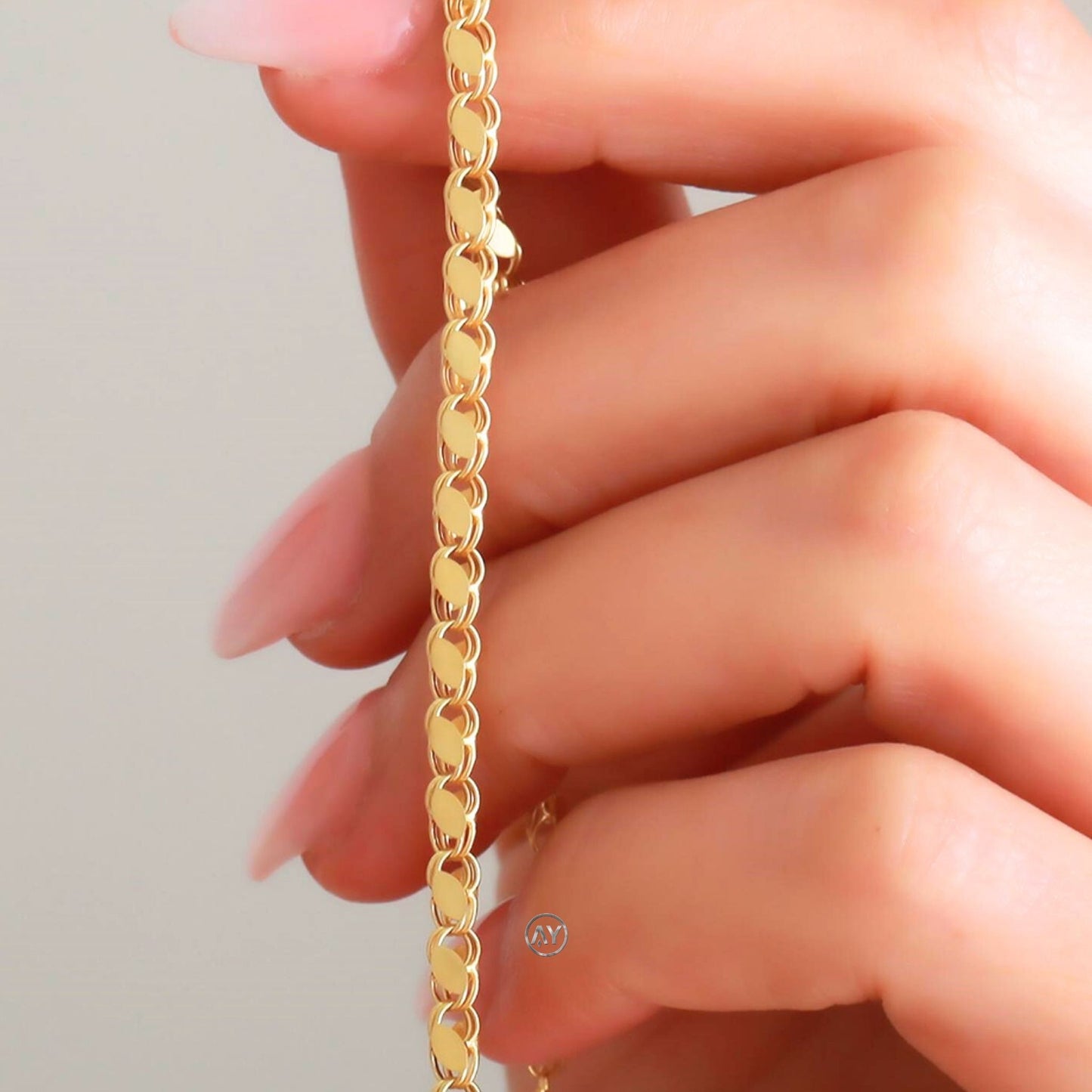 14 Ayar Altın Bileklik - 1.80 Gr. | Pullu Bileklik, Kutulu-Garanti Belgeli-Karton Çantalı