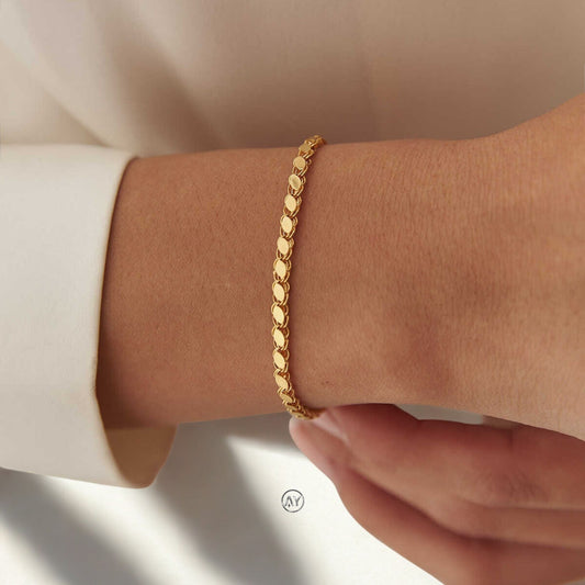 14 Ayar Altın Bileklik - 1.80 Gr. | Pullu Bileklik, Kutulu-Garanti Belgeli-Karton Çantalı