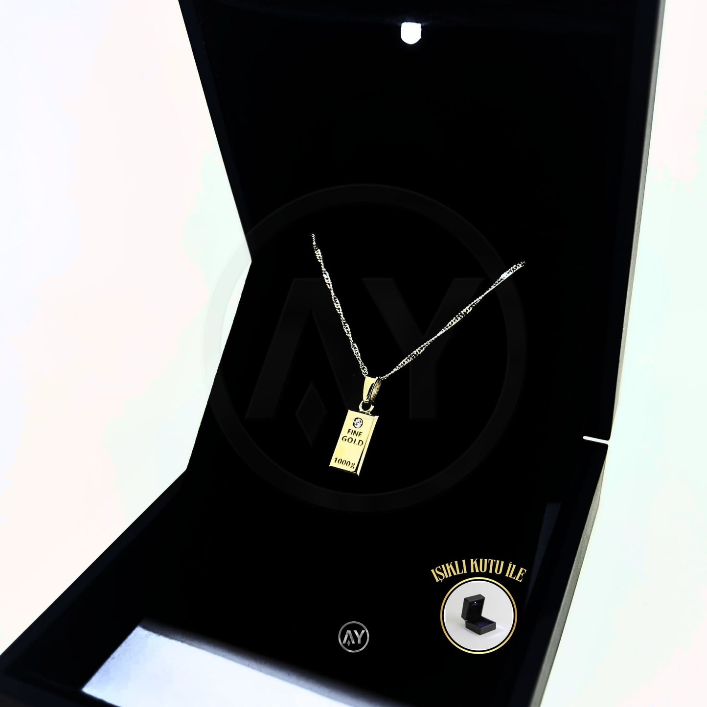 14 Ayar Altın Kolye - 2.25 Gr. | Singapur Zincirli Külçe Kolye, Işıklı Kutulu-Garanti Belgeli-Karton Çantalı
