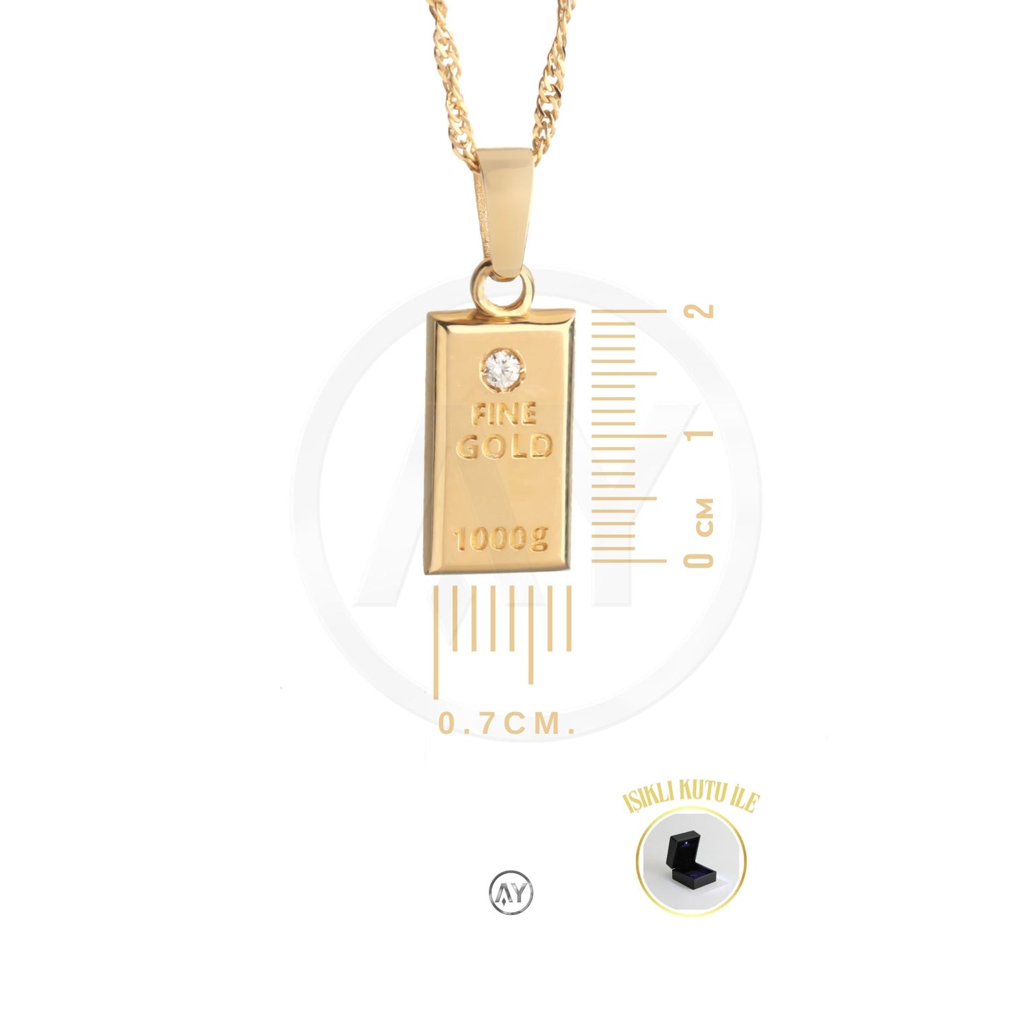 14 Ayar Altın Kolye - 2.25 Gr. | Singapur Zincirli Külçe Kolye, Işıklı Kutulu-Garanti Belgeli-Karton Çantalı