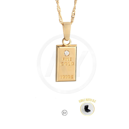 14 Ayar Altın Kolye - 2.25 Gr. | Singapur Zincirli Külçe Kolye, Işıklı Kutulu-Garanti Belgeli-Karton Çantalı