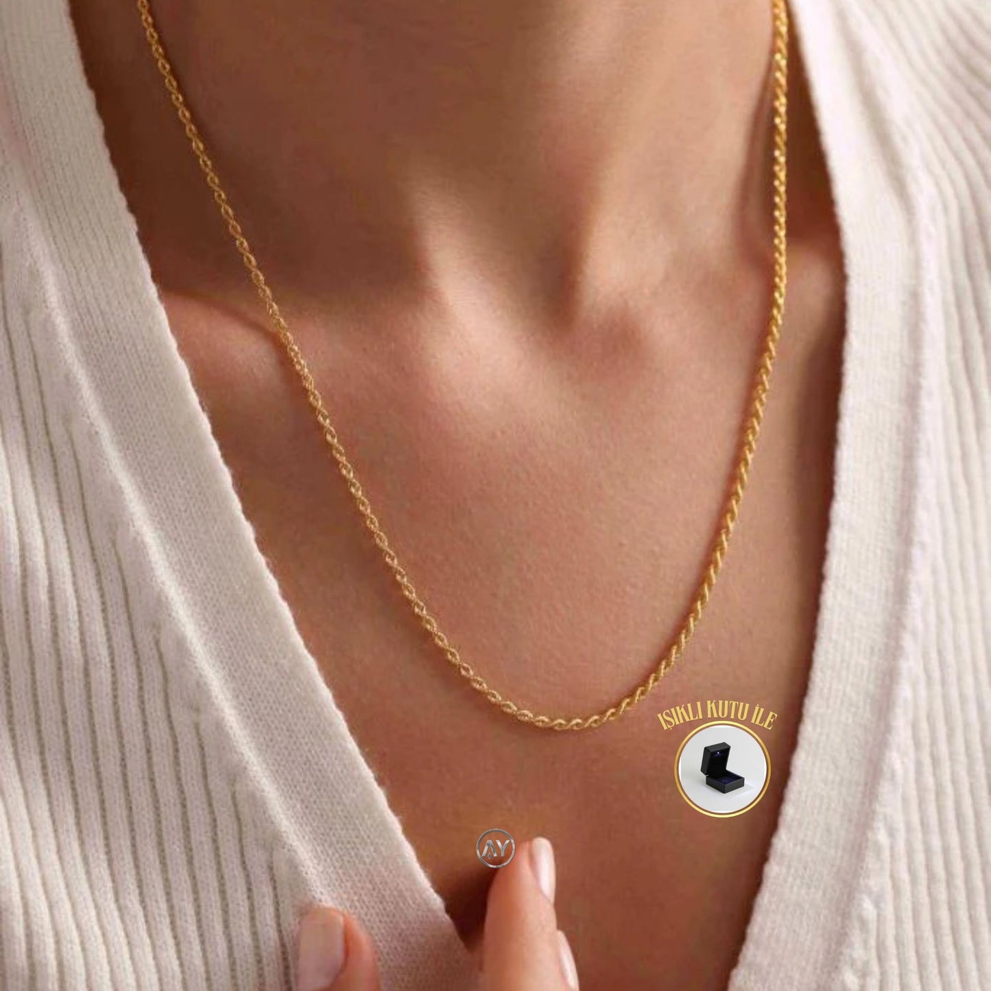 14 Ayar Altın Zincir - 3.0 Gr. | Halat Zincir, Kutulu & Garanti Belgeli & Karton Çantalı