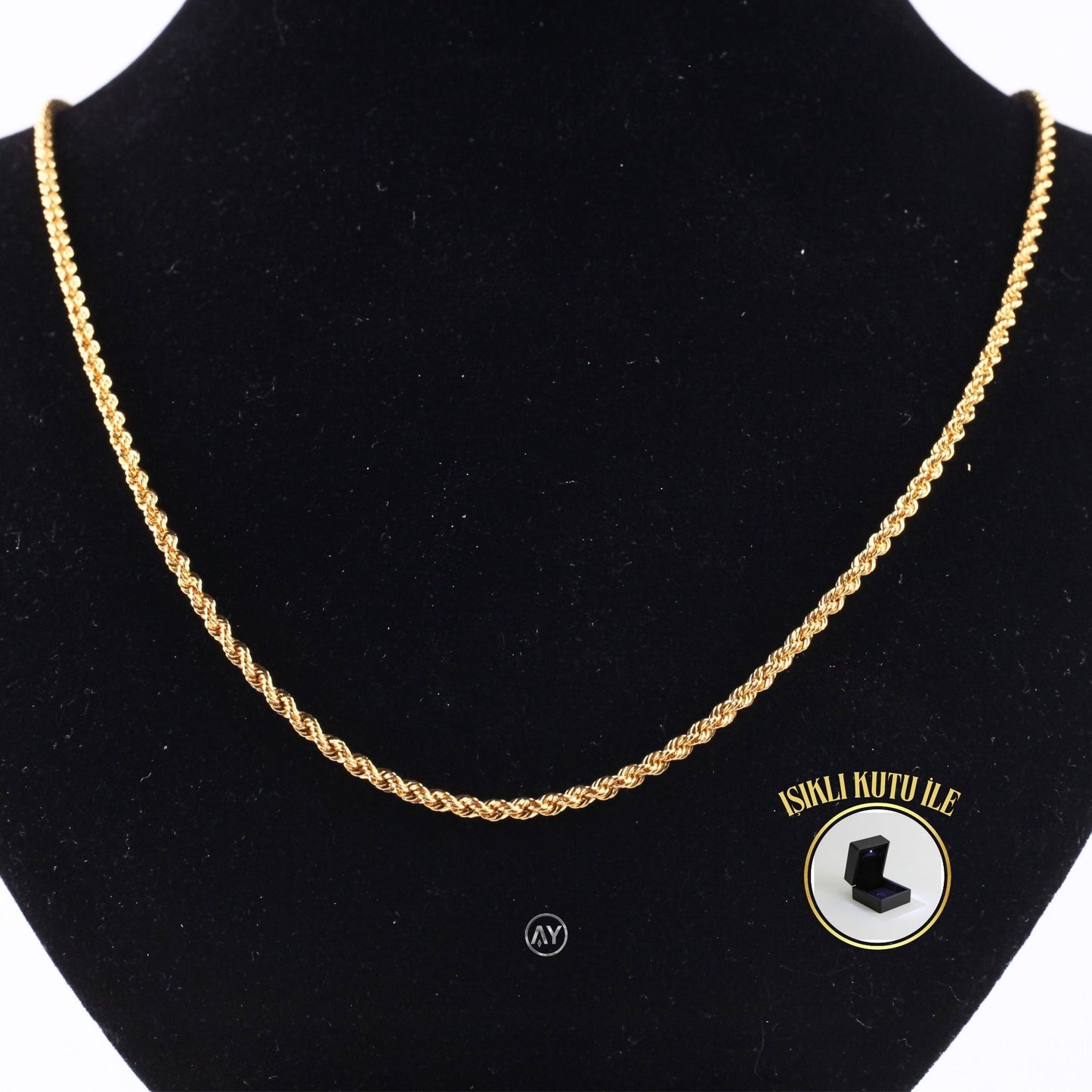 14 Ayar Altın Zincir - 3.0 Gr. | Halat Zincir, Kutulu & Garanti Belgeli & Karton Çantalı