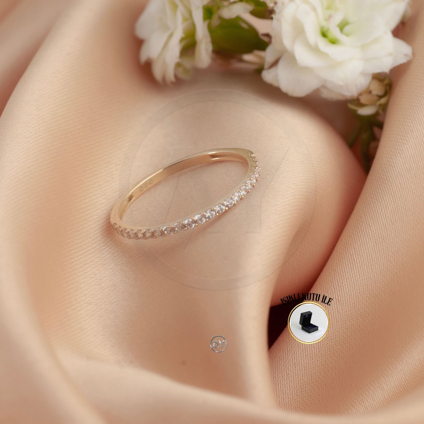 14 Ayar Altın Yüzük – 1.00 Gr. | Yarım Tur Çıtır Yüzük  & Işıklı Kutulu & Garanti Belgeli & Karton Çantalı