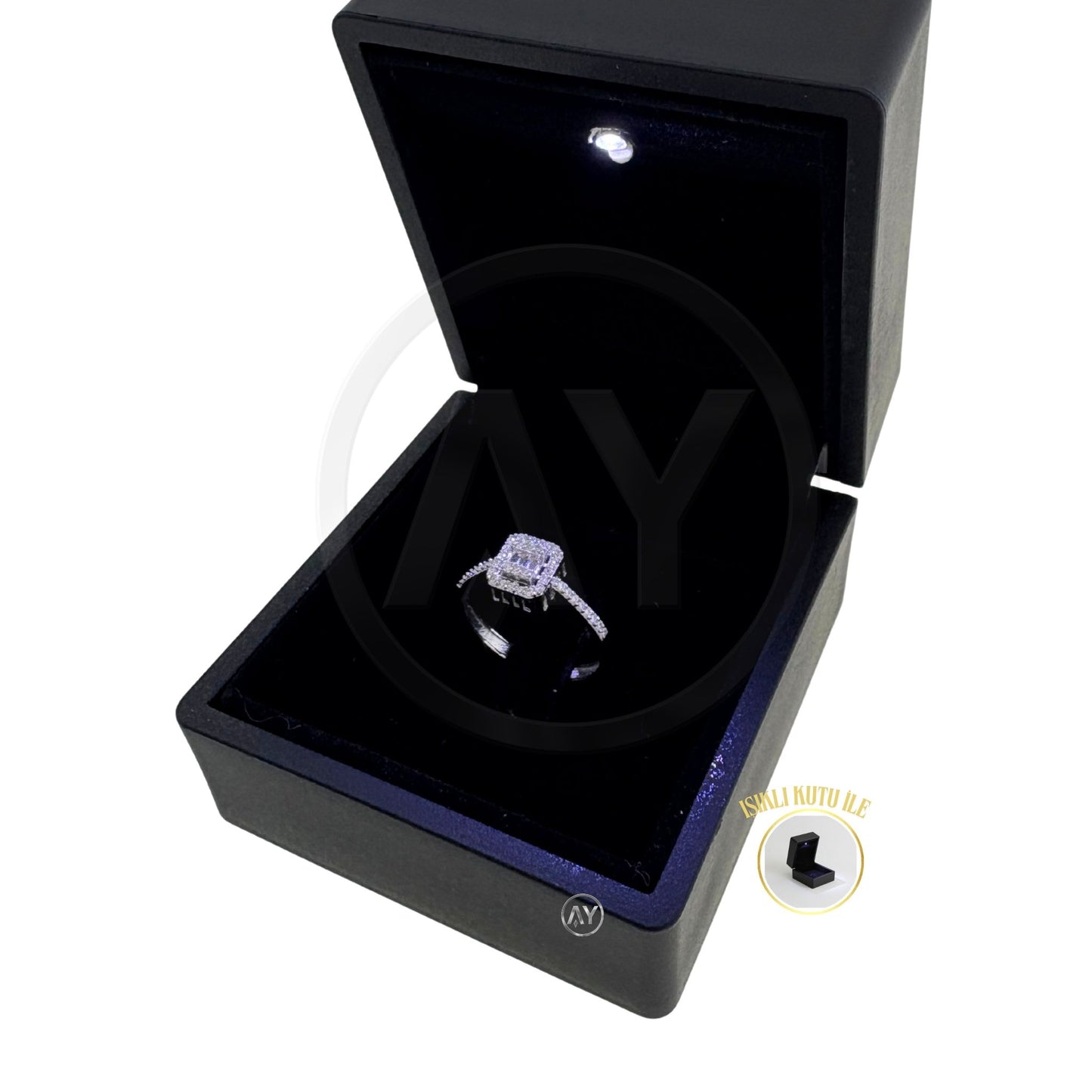 14 Ayar Altın Yüzük - 1.70 Gr. | Baget Model - Kenar Zirkon Taşlı Beyaz Altın, Işıklı Kutulu & Garanti Belgeli & Karton Çantalı
