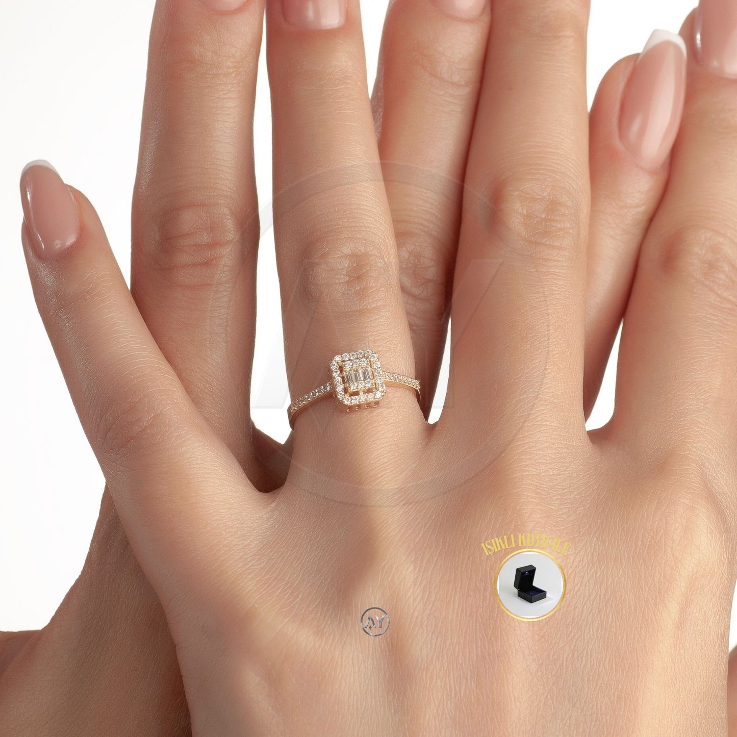 14 Ayar Altın Yüzük - 1.70 Gr. | Baget Model - Kenar Zirkon Taşlı Sarı Altın, Işıklı Kutulu & Garanti Belgeli & Karton Çantalı