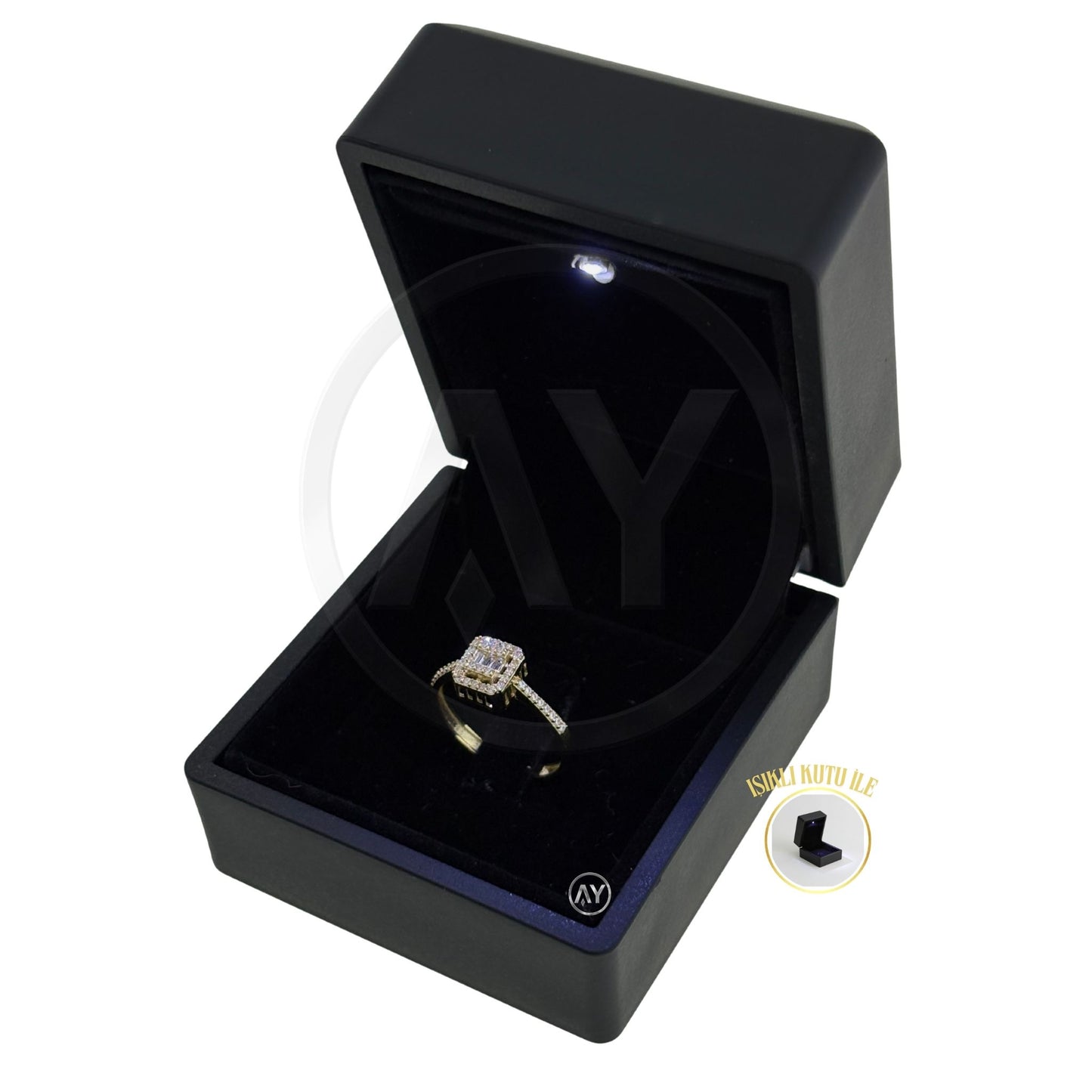 14 Ayar Altın Yüzük - 1.70 Gr. | Baget Model - Kenar Zirkon Taşlı Sarı Altın, Işıklı Kutulu & Garanti Belgeli & Karton Çantalı