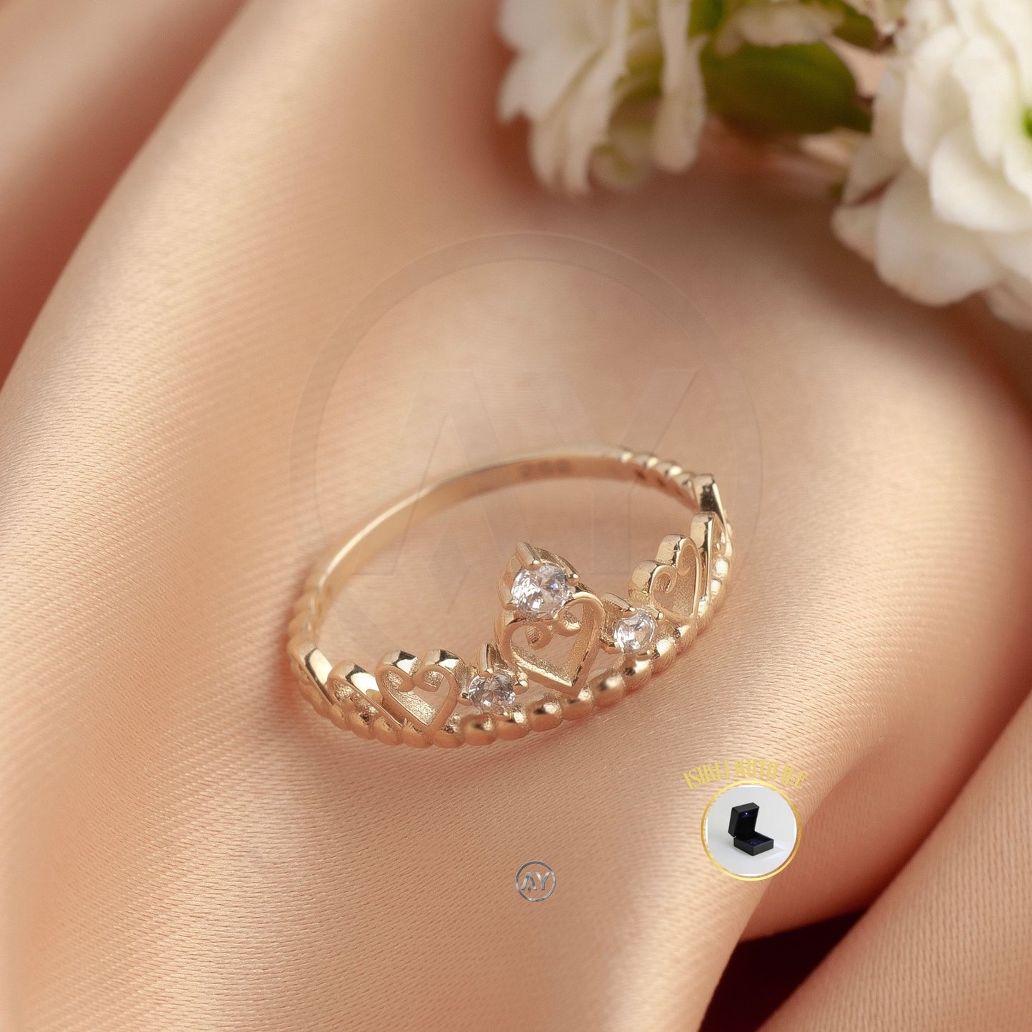 14 Ayar Altın Yüzük – 1.85 Gr. | Prenses Tacı Çıtır Yüzük, Işıklı Kutulu & Garanti Belgeli & Karton Çantalı