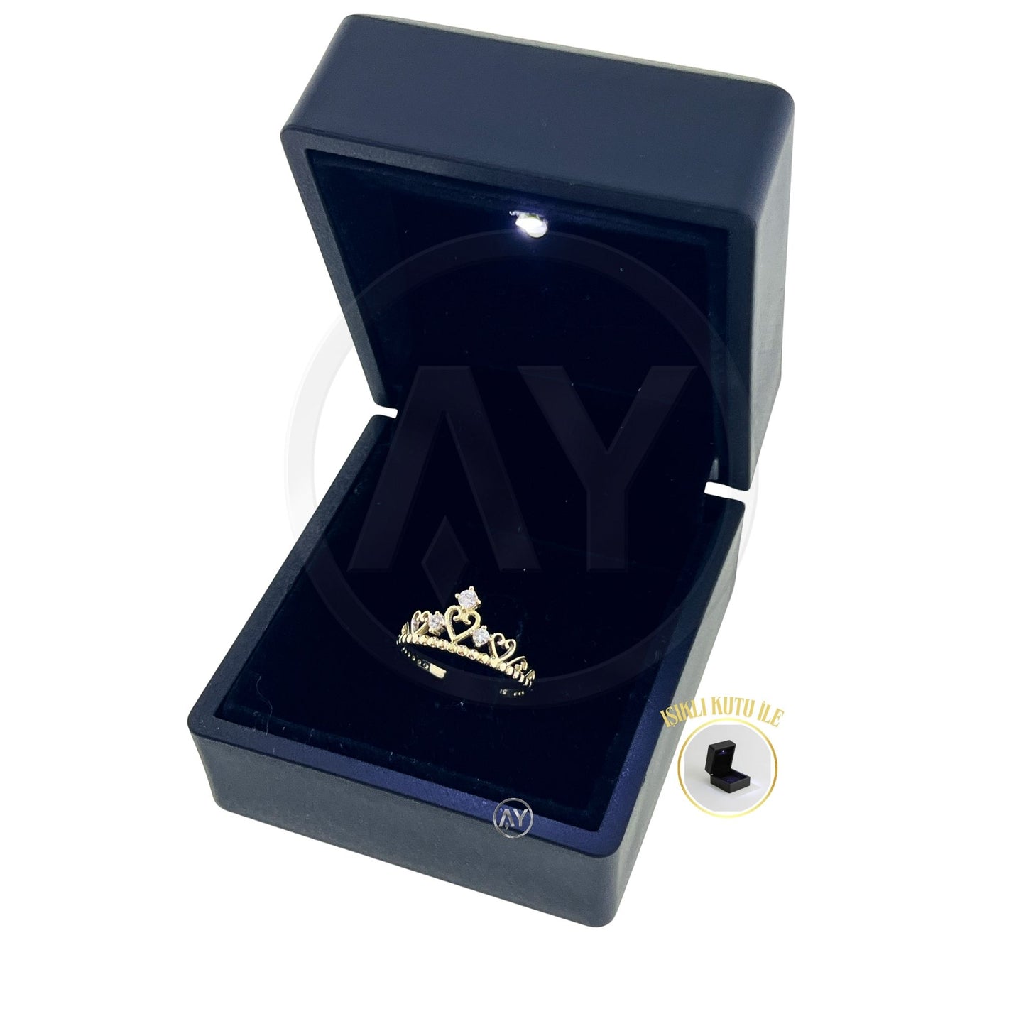 14 Ayar Altın Yüzük – 1.85 Gr. | Prenses Tacı Çıtır Yüzük, Işıklı Kutulu & Garanti Belgeli & Karton Çantalı