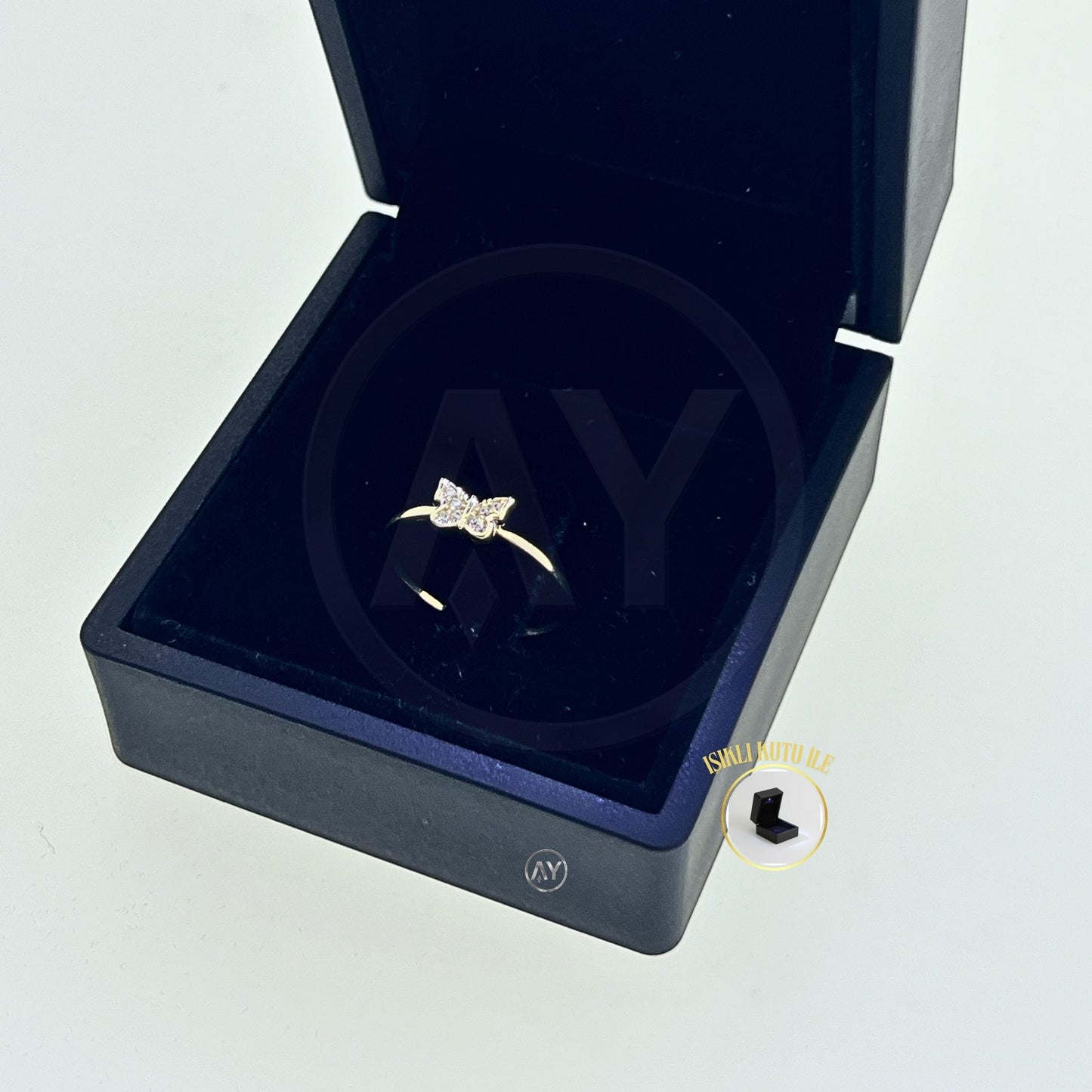 14 Ayar Altın Yüzük – 1.20 Gr. | Taşlı Kelebek Çıtır Yüzük, Işıklı Kutulu & Garanti Belgeli & Karton Çantalı