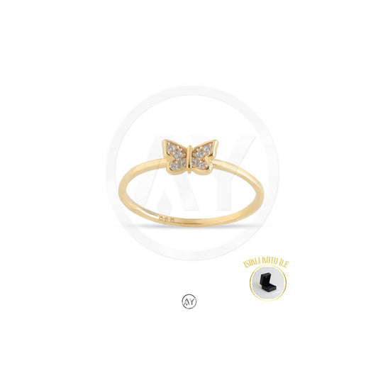 14 Ayar Altın Yüzük – 1.20 Gr. | Taşlı Kelebek Çıtır Yüzük, Işıklı Kutulu & Garanti Belgeli & Karton Çantalı