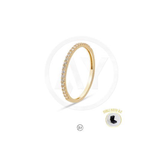 14 Ayar Altın Yüzük – 1.00 Gr. | Yarım Tur Çıtır Yüzük  & Işıklı Kutulu & Garanti Belgeli & Karton Çantalı