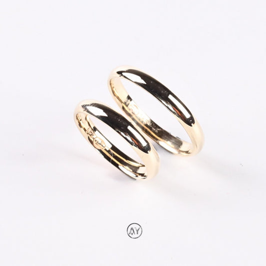 14 Ayar Altın Alyans - 2.6 Gr. E. ve K. | Klasik 3 Mm. Unisex Bombeli Alyans, Kutulu & Garanti Belgeli & Karton Çantalı