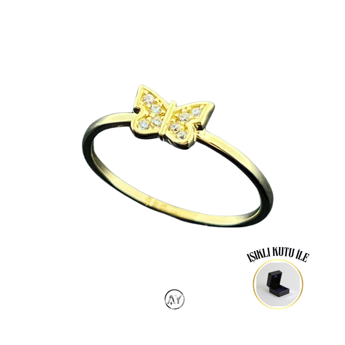 14 Ayar Altın Yüzük – 1.20 Gr. | Taşlı Kelebek Çıtır Yüzük, Işıklı Kutulu & Garanti Belgeli & Karton Çantalı