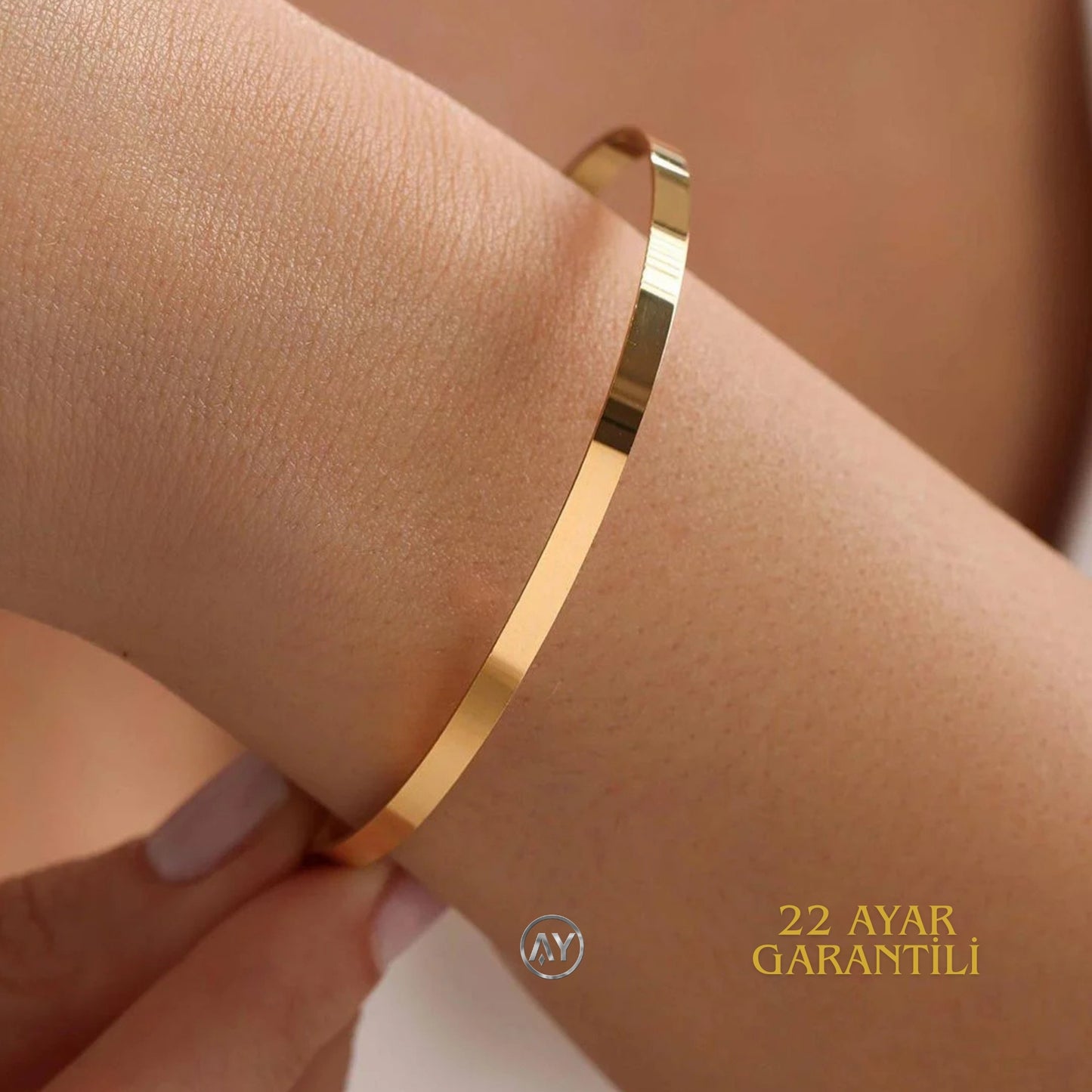 22 Ayar Altın Bilezik  - 10 Gr. | Kibrit Çöpü İşçiliksiz 4 Mm. Bilezik, Kutulu & Garanti Belgeli & Karton Çantalı