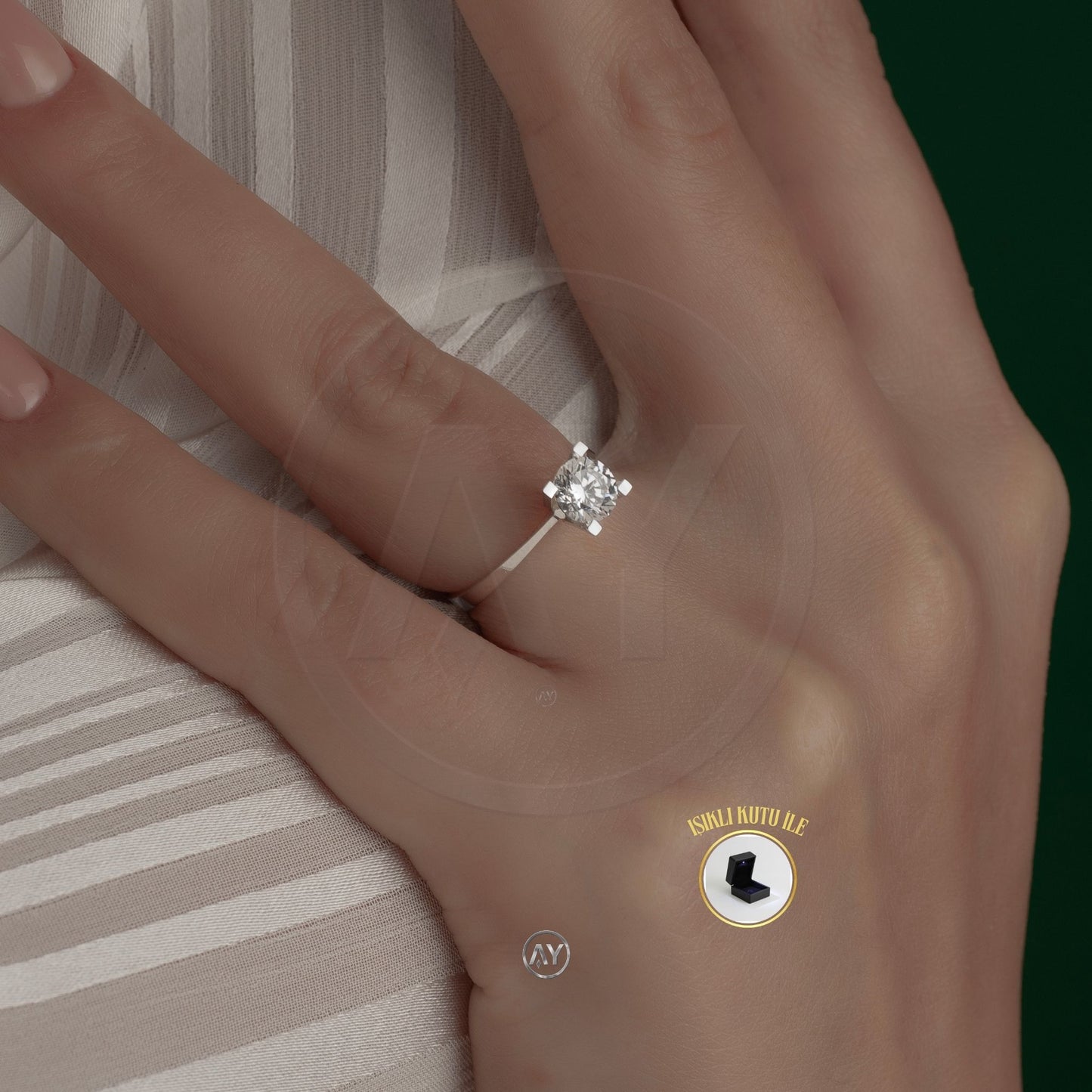 14 Ayar Altın Yüzük – 1.86 Gr. | Takoz Tırnaklı Beyaz Tektaş, Işıklı Kutulu & Garanti Belgeli & Karton Çantalı