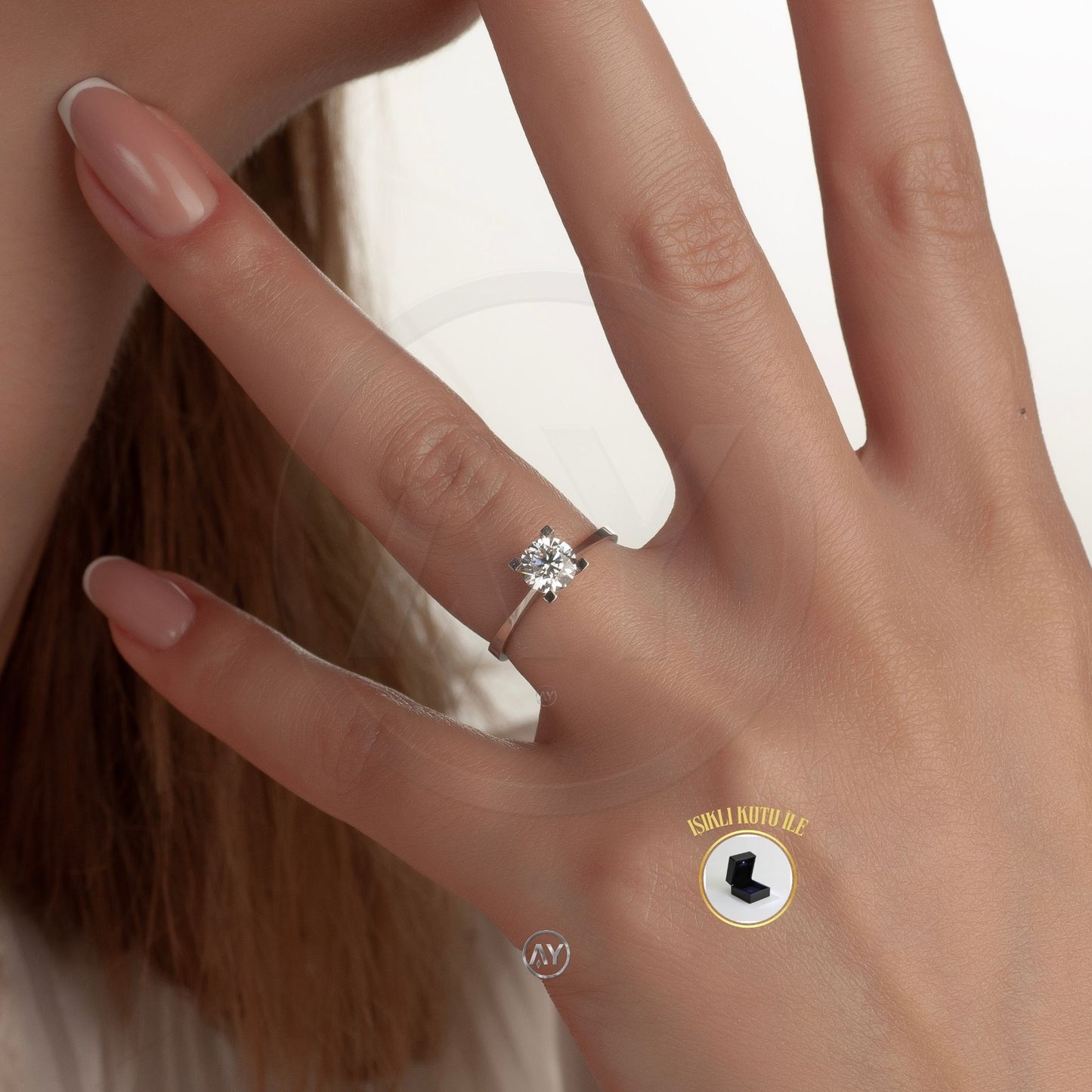 14 Ayar Altın Yüzük – 1.86 Gr. | Takoz Tırnaklı Beyaz Tektaş, Işıklı Kutulu & Garanti Belgeli & Karton Çantalı