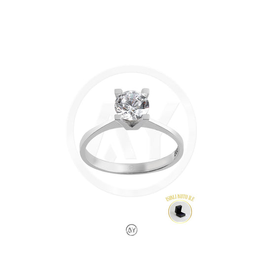 14 Ayar Altın Yüzük – 1.86 Gr. | Takoz Tırnaklı Beyaz Tektaş, Işıklı Kutulu & Garanti Belgeli & Karton Çantalı