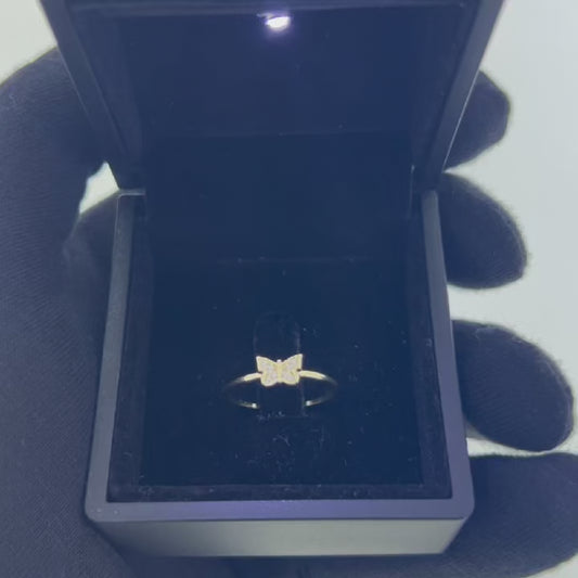 14 Ayar Altın Yüzük – 1.20 Gr. | Taşlı Kelebek Çıtır Yüzük, Işıklı Kutulu & Garanti Belgeli & Karton Çantalı